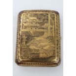 Early 20th century Japanese damascened cigarette case of cushion form, with press-button release,