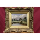 John Brook Hart (1830 - 1916), oil on panel - the upper reaches of the River Deben, in gilt frame,