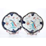 Pair 18th century Worcester Sir Joshua Reynolds pattern dessert dishes with polychrome painted