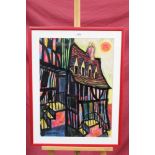 *Colin Moss (1914 - 2005), mixed media - Old Houses, Lavenham, signed, in glazed frame,