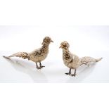 Pair Spanish silver table ornaments modelled as a cock and a hen pheasant - both marked on the