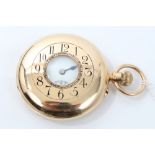Gentlemen's gold (18ct) half hunter pocket watch with keyless movement, signed - William Bent,