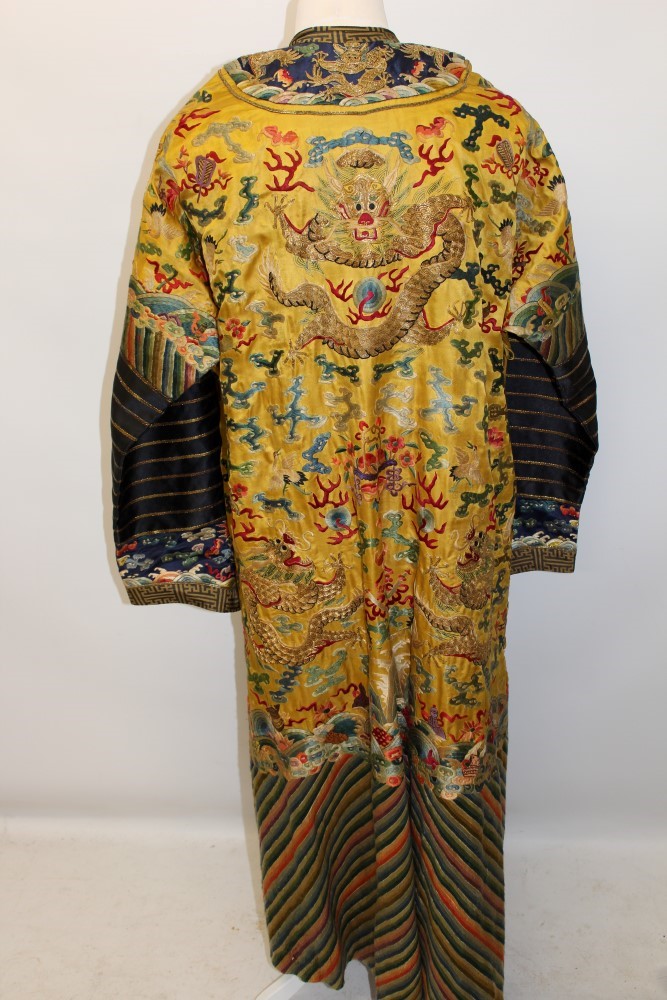 Early 20th century Chinese Dragon robe - Imperial yellow silk dragon and other symbols and motifs, - Image 9 of 10