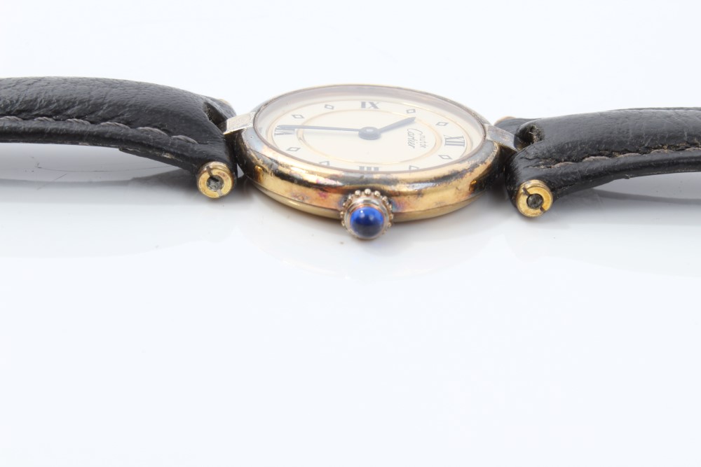 Ladies' Must de Cartier Quartz wristwatch in plated case with blue cabochon set winder, - Image 3 of 4