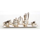 Edwardian silver five piece miniature tea set - comprising teapot in the Georgian style,
