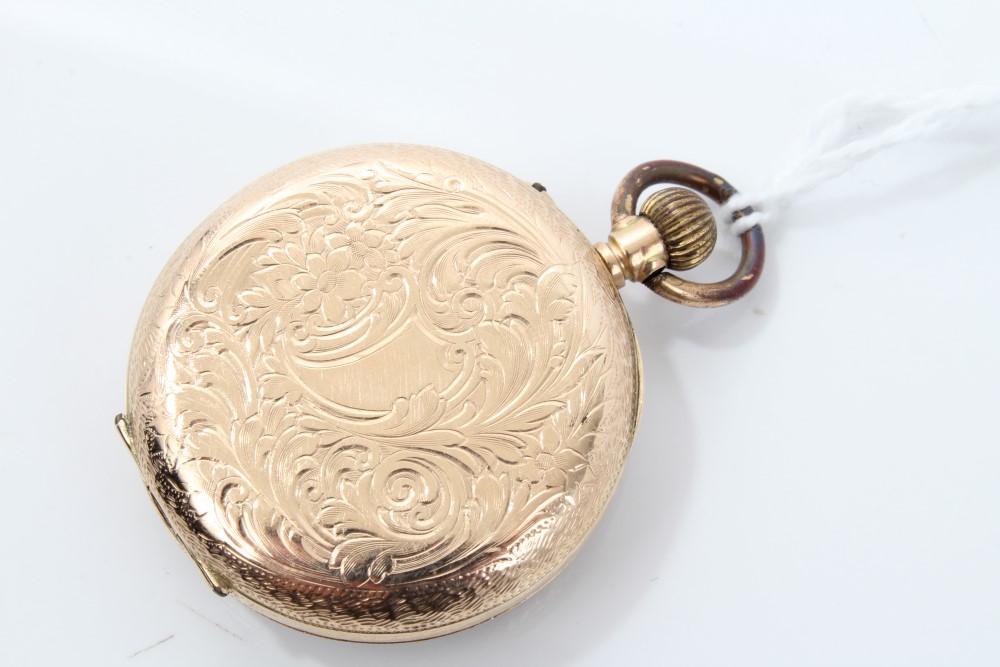 Early 20th century ladies' gold open face gold (9ct) keyless fob watch with foliate and engraved - Image 2 of 3