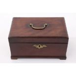 18th century mahogany tea caddy, the rectangular moulded hinged top with swing handle,