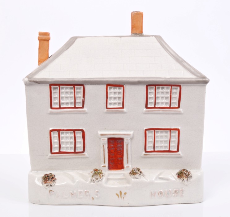 Victorian Staffordshire pottery model of a townhouse, entitled 'Palmers House',