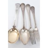 Selection of Continental silver and white metal flatware.