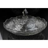 Georgian Irish cut glass oval dish and cover with facet and bevelled cut decoration,