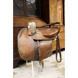 South American leather side saddle with white metal mounts