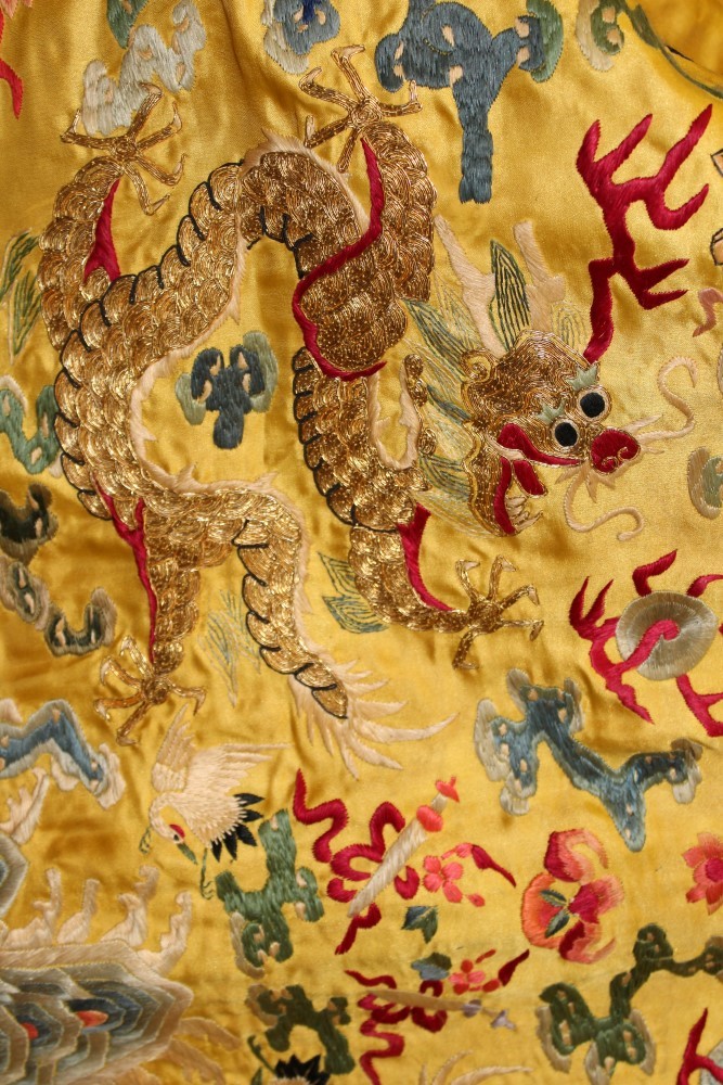 Early 20th century Chinese Dragon robe - Imperial yellow silk dragon and other symbols and motifs, - Image 4 of 10