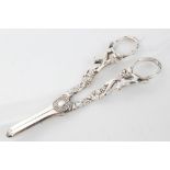Pair contemporary silver grape shears with cast fox and grape handles and serrated cutter