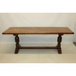 Good 17th century-style oak refectory table, the plank top with cleated ends,