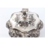 Late Victorian silver tea caddy of shaped octagonal form,