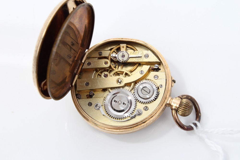 Early 20th century ladies' gold open face gold (9ct) keyless fob watch with foliate and engraved - Image 3 of 3