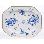 Large 18th century Worcester dry-blue painted octagonal meat dish decorated with floral sprays and