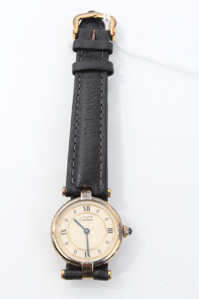 Ladies' Must de Cartier Quartz wristwatch in plated case with blue cabochon set winder, - Image 2 of 4