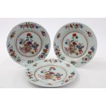 Set of thee mid-18th century Chinese famille rose porcelain plates,