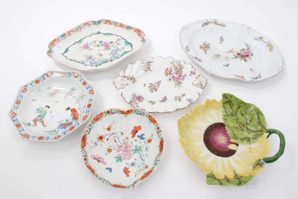 Collection of 18th century English polychrome dishes - mostly Chelsea Derby - including sunflower