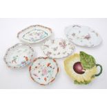 Collection of 18th century English polychrome dishes - mostly Chelsea Derby - including sunflower