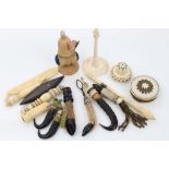 Good collection of 19th century needlework and sewing accessories including Swiss horn mounted