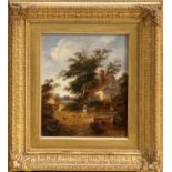 Robert Burrows (1810 - 1883), oil on canvas - Feeding The Chickens, signed, in gilt frame, 29.