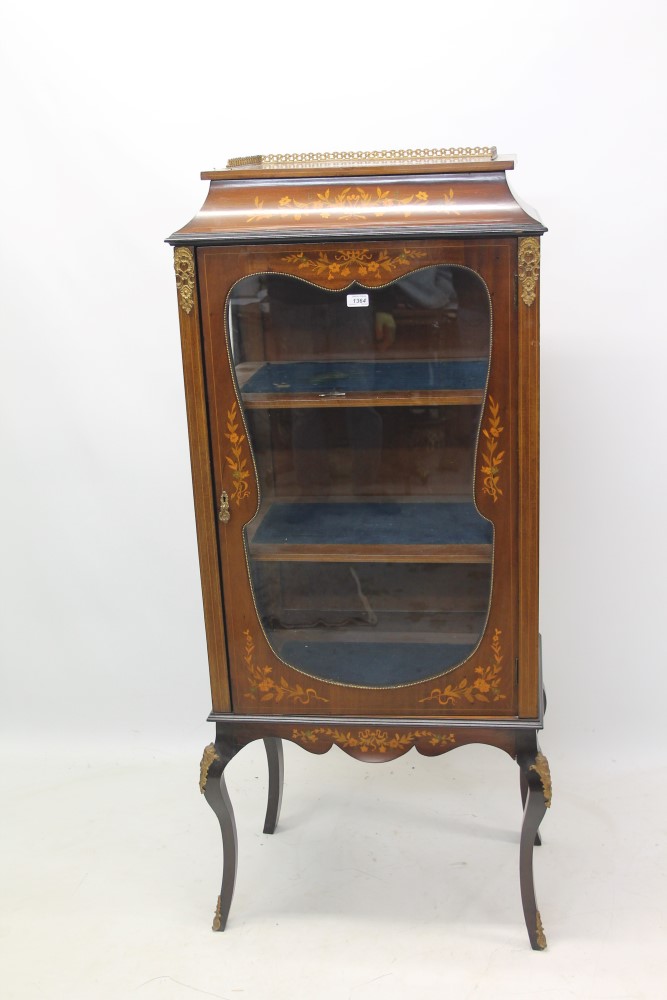 Edwardian mahogany and marquetry inlaid display cabinet with pierced brass gallery and three - Image 3 of 3