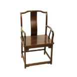 18th / 19th century Chinese hardwood elbow chair with solid splat and seat on square supports and