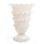 Stylish Italian Art Deco carved alabaster uplighter of flared trumpet form, with stiff leaf bands,