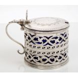 George III silver drum mustard with bright cut and pierced decoration and bead borders,