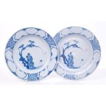 Pair 18th century Bristol Delft blue and white plates painted in the Chinese style,