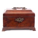 Good early George III mahogany tea caddy with original rococo bronze fittings,