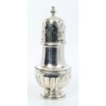 Edwardian silver sugar caster of baluster form, with fluted decoration,