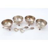 Set of four Victorian silver salts of cauldron form,