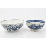18th century Worcester blue and white Fisherman pattern bowl - blue crescent mark,