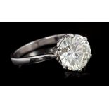 Diamond single stone ring, the round brilliant cut diamond weighing 2.