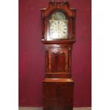 Victorian eight day longcase clock with painted arched dial with ship automata in arch,