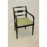 Regency black lacquered elbow chair,