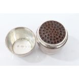 George III silver nutmeg grater in the form of a threaded two piece barrel with hoop decoration and
