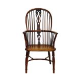 Early 19th century yew and elm stick back Windsor chair,
