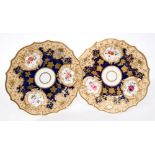Pair early 19th century English dessert plates with moulded crowned cartouches painted with floral