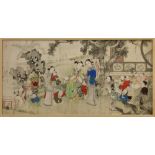 Chinese School, 18th / 19th century large watercolour on paper depicting maidens,