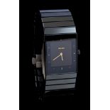 Gentlemen's Rado Diastar black ceramic wristwatch with rectangular dial and integral articulated