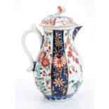 18th century Worcester Queens pattern milk jug and cover with Imari palette mon and floral