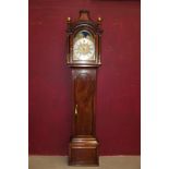 18th century eight day longcase clock with brass and silvered arched dial, with painted lunar arch,