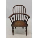 Early 19th century elm, yew and fruitwood child's Windsor chair,