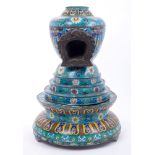 Unusual Chinese Qing period cloisonné temple shrine in three circular tiered sections,