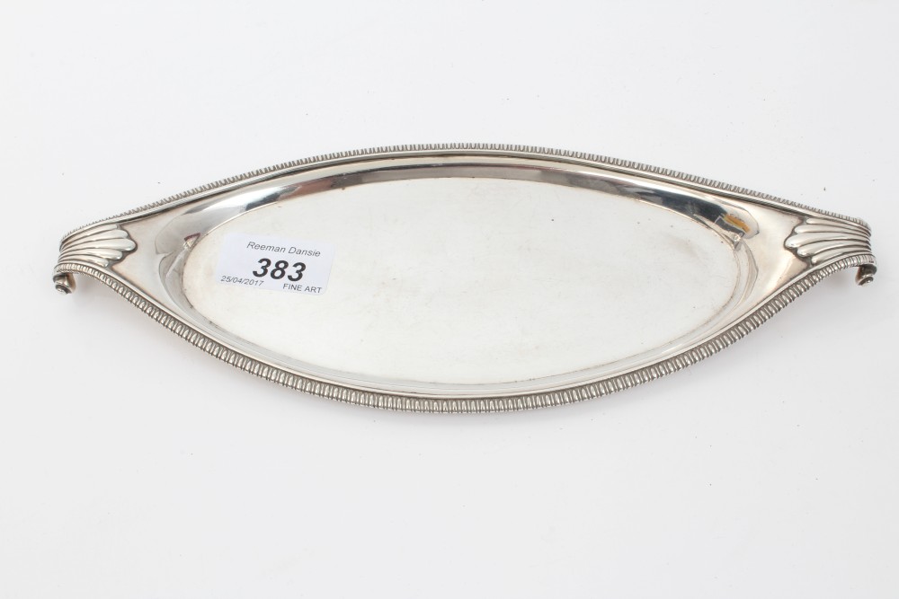 George III silver snuffer tray of navette form,