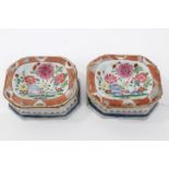 Pair mid-18th century Chinese export famille rose trencher salts of octagonal form,